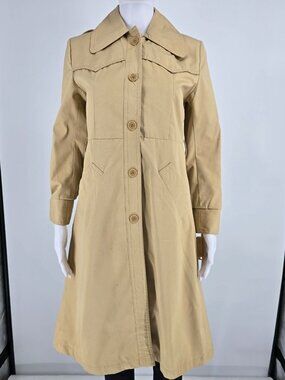 Vintage 1970s Misty Valley Women's Single-Breasted Beige/Khaki Trench Coat (S)